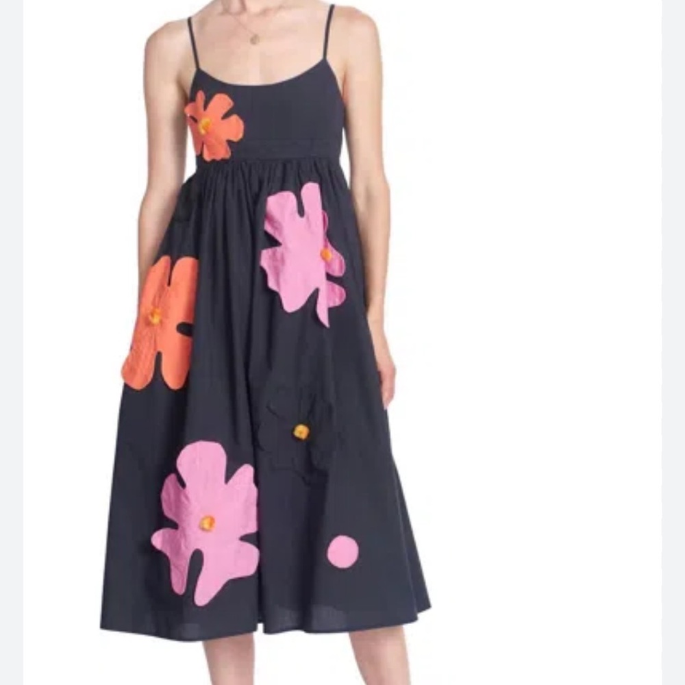 Corey Lynn Calter Black Dress with Pink and Orange Floral Accents